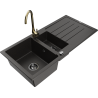 Mexen Andres 1.5-bowl granite sink with drainer and Telma kitchen faucet, black/gold - 6515-75-670200-50-B