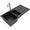 Mexen Andres granite sink 1.5-bowl with drainer and Telma kitchen faucet, black/gold - 6515-75-670200-50-B