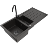 Mexen Andres granite sink 1.5-bowl with drainer and kitchen faucet Telma, black/gold - 6515-75-670200-70-B