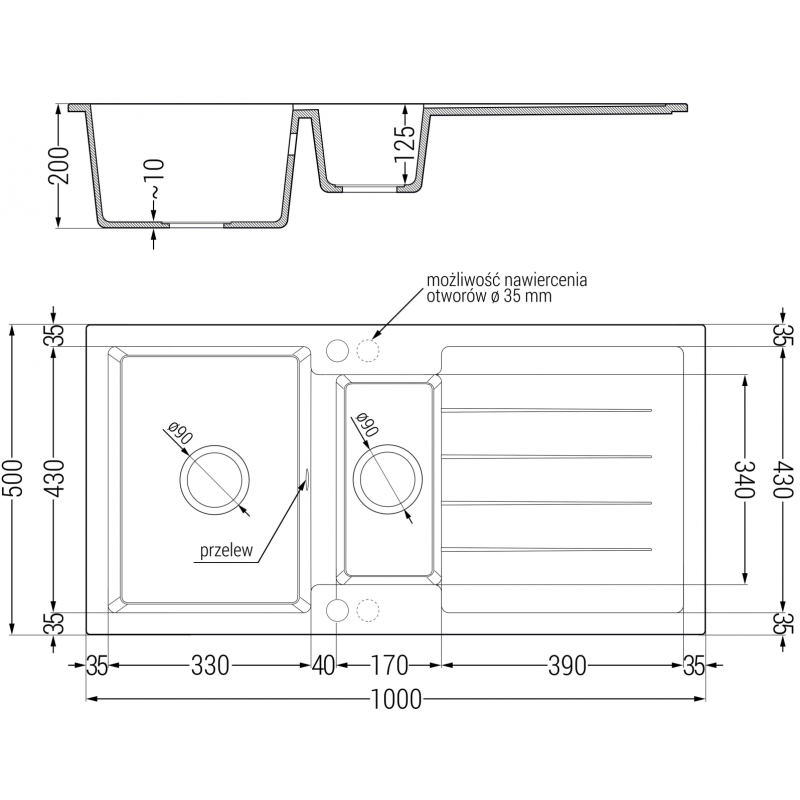 Mexen Andres Granite Sink 1.5-Bowl with Drainer and Telma Kitchen Tap, Speckled Black - 6515-76-670200-50