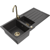 Mexen Andres 1.5-bowl granite sink with drainer and Telma kitchen faucet, black speckled - 6515-76-670200-50