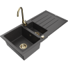 Mexen Andres granite sink 1.5-bowl with drainer and Telma kitchen faucet, black speckled - 6515-76-670200-50