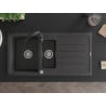 Mexen Andres granite sink 1.5-bowl with drainer and Telma kitchen faucet, speckled black - 6515-76-670200-70