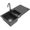 Mexen Andres 1.5-compartment granite sink with a drip tray and kitchen mixer tap Telma, spotted black - 6515-76-670200-70