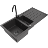 Mexen Andres granite sink 1.5-bowl with drainer and Telma kitchen faucet, black speckled - 6515-76-670200-70-B