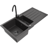 Mexen Andres granite sink 1.5-bowl with drainer and Telma kitchen faucet, speckled black - 6515-76-670200-70-B