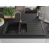 Mexen Andres granite sink 1.5-bowl with drainer and Telma kitchen tap, black - 6515-77-670200-50-B