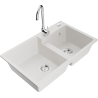 Mexen Tomas 2-bowl granite sink with Telma kitchen faucet, white - 6516-20-670200-00