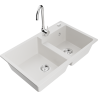 Mexen Tomas granite double-bowl kitchen sink with Telma faucet, white - 6516-20-670200-00