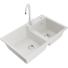 Mexen Tomas 2-compartment granite sink with a kitchen mixer tap Telma, White - 6516-20-670200-20