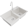 Mexen Tomas granite double-bowl kitchen sink with faucet Telma, white - 6516-20-670200-20