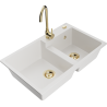 Mexen Tomas 2-compartment granite sink with a kitchen mixer tap Telma, White - 6516-20-670200-50