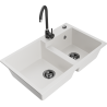Mexen Tomas 2-compartment granite sink with a kitchen mixer tap Telma, White - 6516-20-670200-70