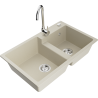 Mexen Tomas 2-bowl granite sink with Telma kitchen faucet, beige - 6516-69-670200-00