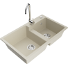 Mexen Tomas 2-compartment granite sink with a kitchen mixer tap Telma, Beige - 6516-69-670200-00