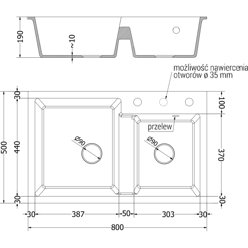 Mexen Tomas granite sink 2-bowl with Telma kitchen tap, beige - 6516-69-670200-69
