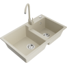 Mexen Tomas granite sink 2-bowl with Telma kitchen faucet, beige - 6516-69-670200-69