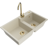 Mexen Tomas granit kitchen sink 2-bowl with Telma faucet, beige - 6516-69-670200-50