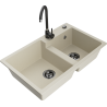 Mexen Tomas 2-bowl granite sink with Telma kitchen faucet, beige - 6516-69-670200-70