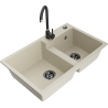 Mexen Tomas Granite 2-Bowl Sink with Telma Kitchen Tap, Beige - 6516-69-670200-70