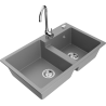 Mexen Tomas 2-bowl granite sink with Telma kitchen faucet, gray - 6516-71-670200-00