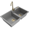 Mexen Tomas 2-chamber granite sink with Telma kitchen faucet, gray - 6516-71-670200-50
