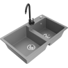 Mexen Tomas 2-chamber granite sink with Telma kitchen faucet, gray - 6516-71-670200-70