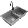 Mexen Tomas 2-compartment granite sink with a kitchen mixer tap Telma, Grey - 6516-71-670200-70