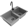 Mexen Tomas 2-bowl granite sink with Telma kitchen faucet, gray - 6516-71-670200-70-B