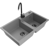 Mexen Tomas 2-compartment granite sink with a kitchen mixer tap Telma, Grey - 6516-71-670200-70-B