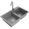 Mexen Tomas 2-compartment granite sink with a kitchen mixer tap Telma, Grey - 6516-71-670200-71