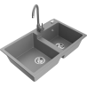 Mexen Tomas granite kitchen sink 2-bowl with Telma kitchen tap, grey - 6516-71-670200-71