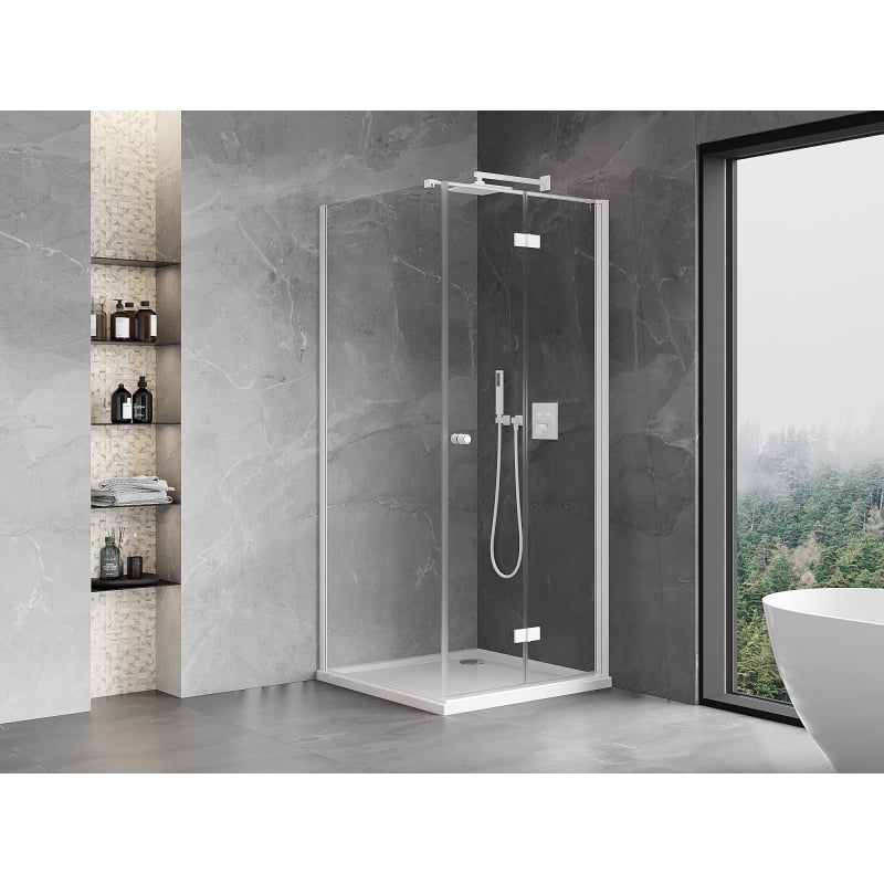 Mexen Mist-F folding shower enclosure right 75 x 75 cm, transparent, white - 8A6T-075-075-20-00-P
