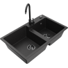 Mexen Tomas 2-compartment granite sink with a kitchen mixer tap Telma, Black/Silver metallic - 6516-73-670200-70-B