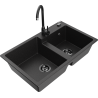 Mexen Tomas granite 2-bowl kitchen sink with Telma kitchen faucet, black/silver metallic - 6516-73-670200-70-B