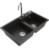 Mexen Tomas 2-chamber granite sink with Telma kitchen faucet, black/gold metallic - 6516-75-670200-00
