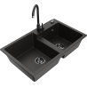 Mexen Tomas granite kitchen sink 2-chamber with Telma kitchen faucet, black/gold metallic - 6516-75-670200-70-B