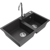 Mexen Tomas granite kitchen sink 2-chamber with Telma kitchen faucet, black speckled - 6516-76-670200-00