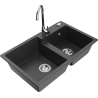 Mexen Tomas granite sink 2-chamber with Telma kitchen tap, black speckled - 6516-76-670200-00