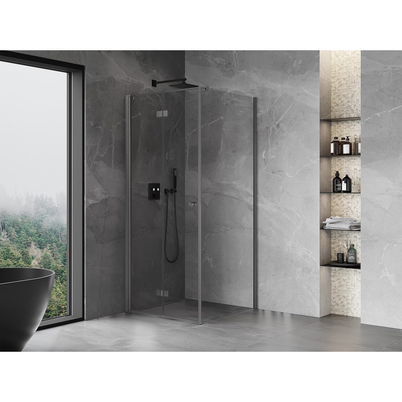 Mexen Mist-F foldable shower cabin left 75 x 75 cm, transparent, gun gray brushed - 8A6T-075-075-66-00-L