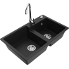 Mexen Tomas 2-compartment granite sink with a kitchen mixer tap Telma, Black - 6516-77-670200-00