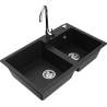 Mexen Tomas granite double-bowl sink with Telma kitchen faucet, black - 6516-77-670200-00