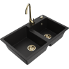 Mexen Tomas 2-bowl granite sink with Telma kitchen faucet, black - 6516-77-670200-50