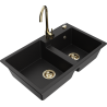 Mexen Tomas granite double-bowl sink with Telma kitchen faucet, black - 6516-77-670200-50