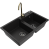 Mexen Tomas granite double-bowl sink with Telma kitchen faucet, black - 6516-77-670200-50-B