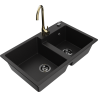 Mexen Tomas granite sink 2-bowl with Telma kitchen tap, black - 6516-77-670200-50-B
