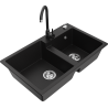 Mexen Tomas 2-compartment granite sink with a kitchen mixer tap Telma, Black - 6516-77-670200-70