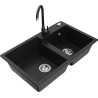 Mexen Tomas granite sink 2-bowl with Telma kitchen tap, black - 6516-77-670200-70