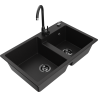 Mexen Tomas granite 2-bowl kitchen sink with Telma faucet, black - 6516-77-670200-70-B