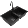 Mexen Tomas granite sink 2-bowl with Telma kitchen tap, black - 6516-77-670200-70-B